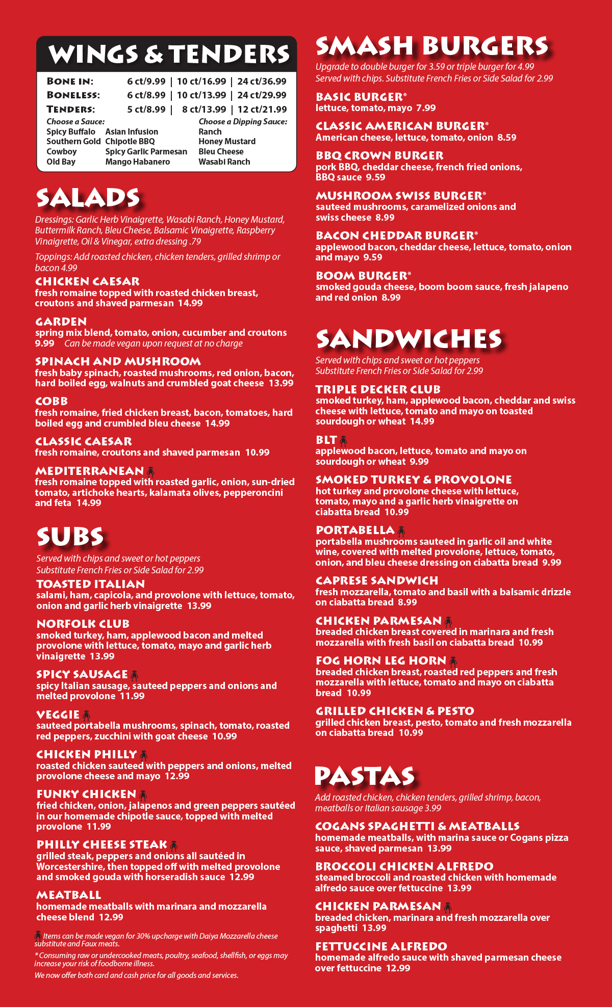 Cogans Pizza North Food Menu 2025-06